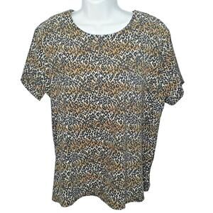 Jessica Holbrook Top Womens L Brown Animal Print Microfiber Short Sleeve